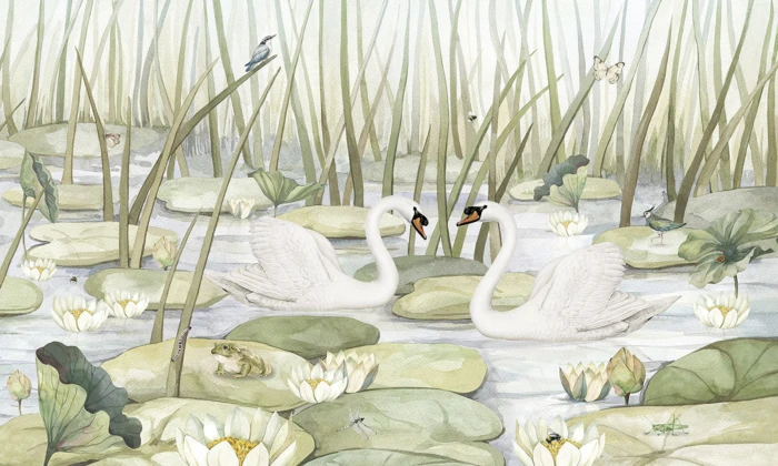Spectacular Swans Ταπετσαρια Τοιχου Πρασινο